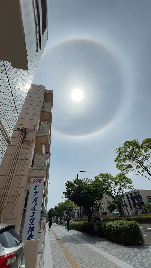 ハロと呼ばれる太陽の周りに光の輪が見える現象のことです。